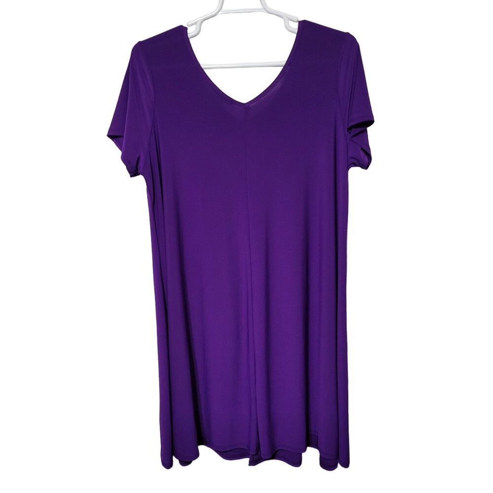 Roamans Size 22/24 1X Dress Stretch Jersey Full Swing Hem Long Purple - Picture 2 of 9